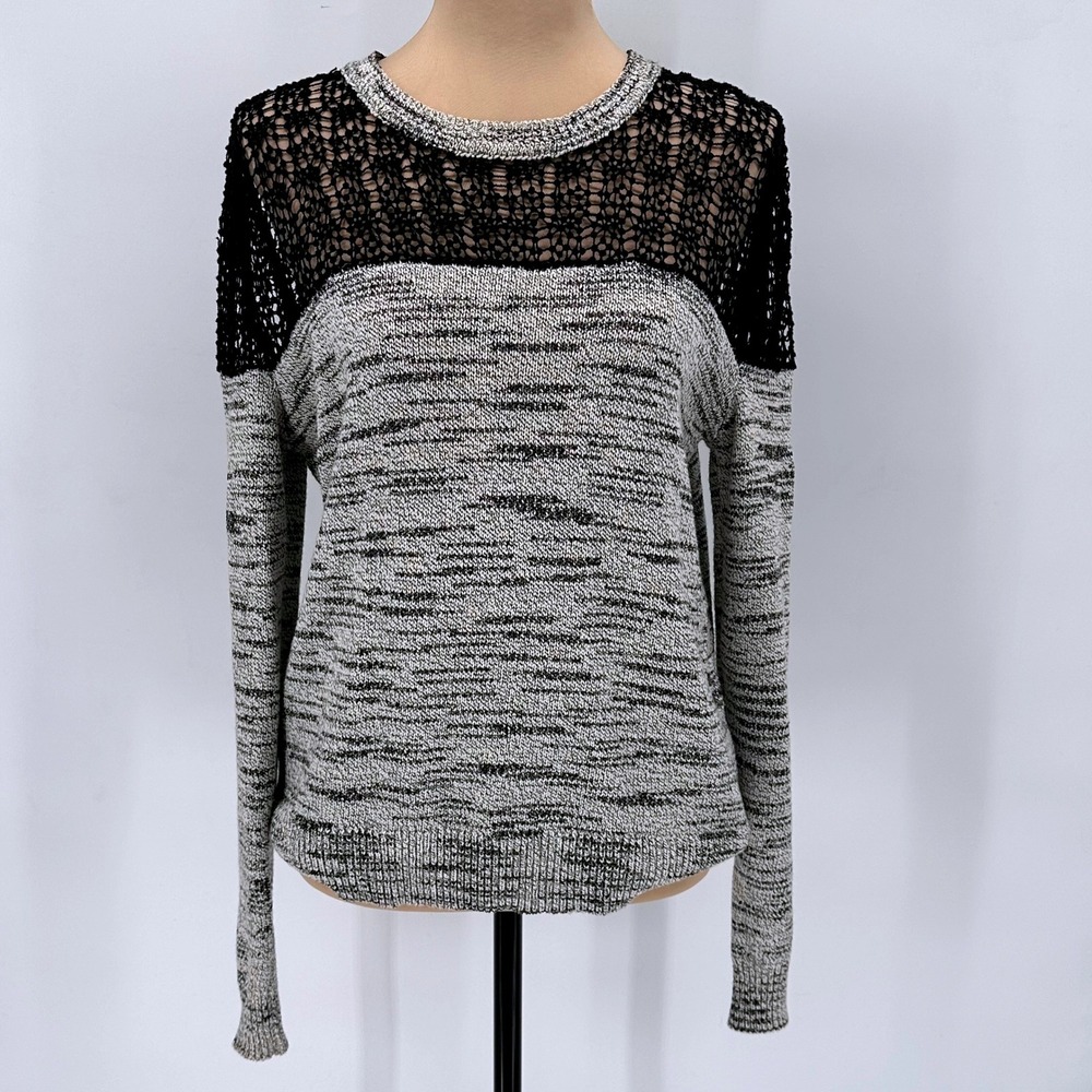 Astr The Label Size Medium Crewneck Sweater Black White Marled Crochet